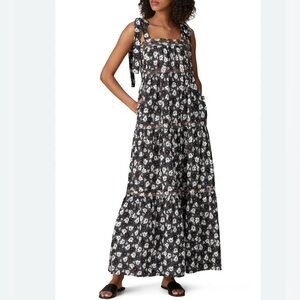 Warm NY Big Love Floral Rainbow Embroidered Tiered Maxi Dress